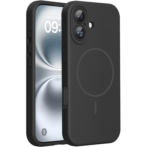Image of Miracase Magnetic for iPhone 16 Plus Case, [Soft Anti-Scratch Microfiber Lining], Compatible with MagSafe, Liquid Silicone Shockproof Drop Protection Phone Case for 16 Plus,Black
