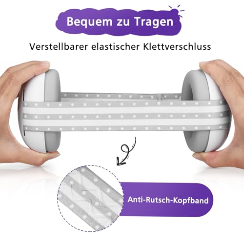 Fuutilake Komfortable Baby Schlafhörer für Kleinkinder (0-48 Monate). Ultraleichtes & Verstellbares Kopfband für sanfte Ruhe, Ideal für den Alltag, Grau