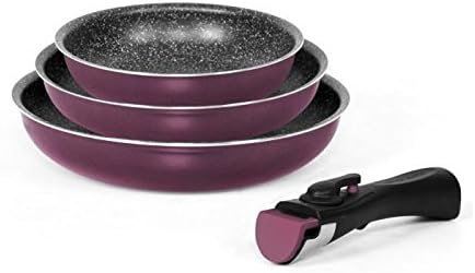Arthur Martin Set of 3 Frying Pans + 1 Removable Handle Plum