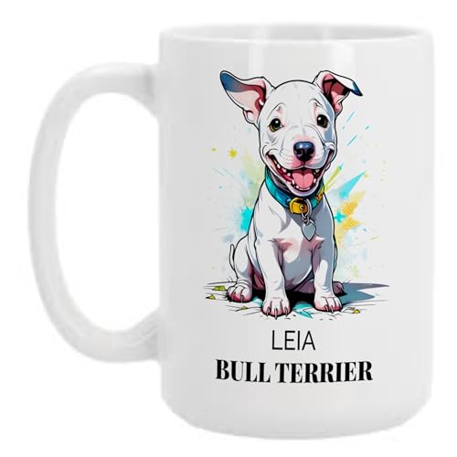 Bee Ingenious Taza Personalizada con Bull Terrier y Nombre - Taza XL 15oz - 443ml de Cerámica para Desayuno | Regalo Genial para Amantes de Perros (Bull Terrier)