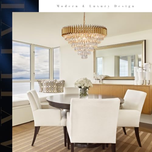 Image of Gold Crystal Chandelier, Modern 30 inch Round Chandeliers for Dining Room