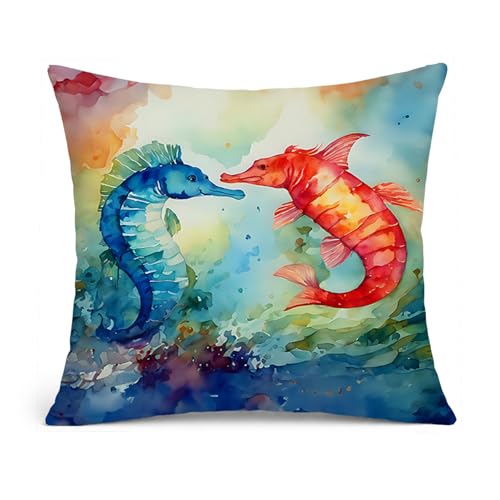 Caroline's Treasures Seahorses Throw Pillow Machine Washable, Indoor Outdoor Decorative Pillow for Couch, Bed or Patio, 14Hx14W