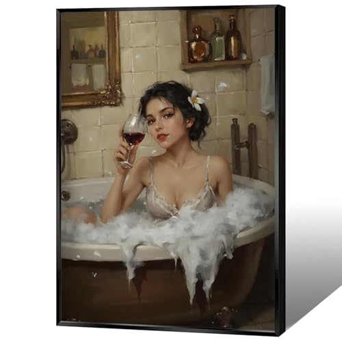 CRTDYQU Vintage Glam Bathroom Wall Art – Woman in Bathtub