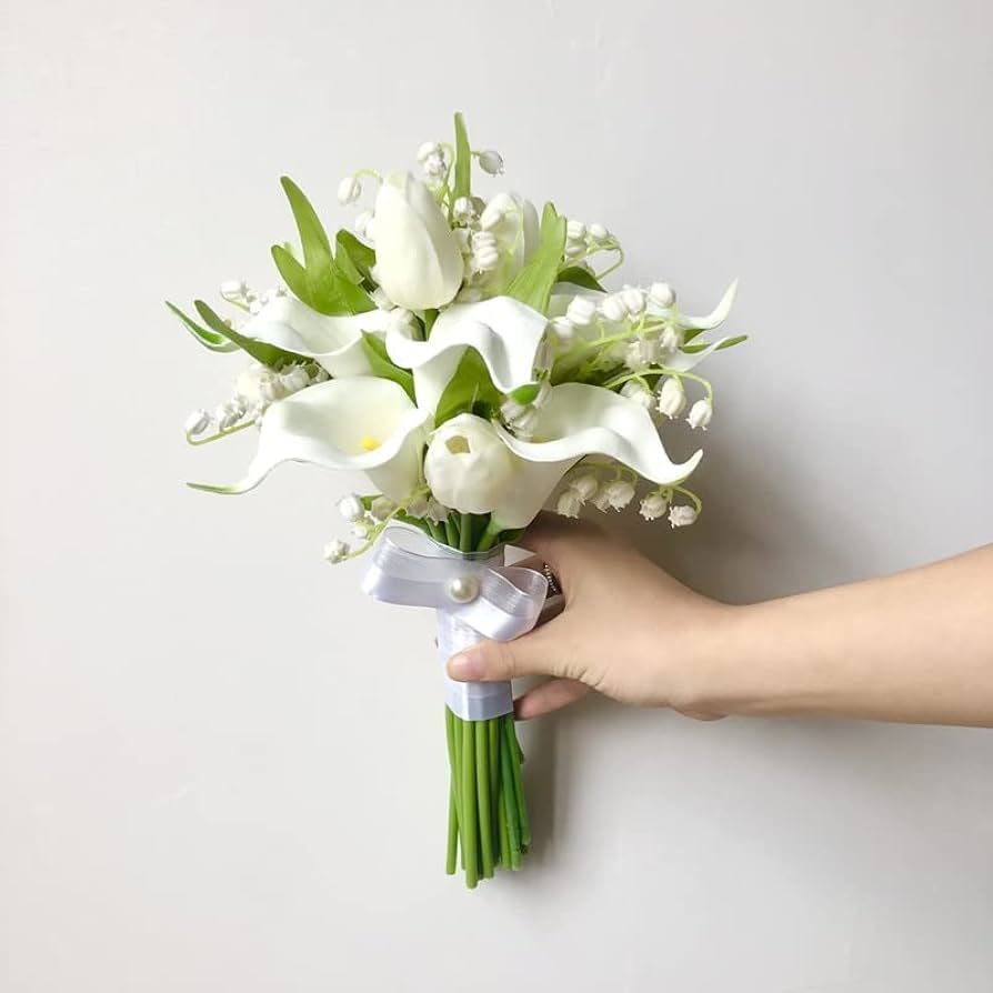 チューリップ　スズラン　プリザードフラワー　ブーケ　ウェディング　結婚式　白 ffabd1146962e5b5a80bda1ea354c6