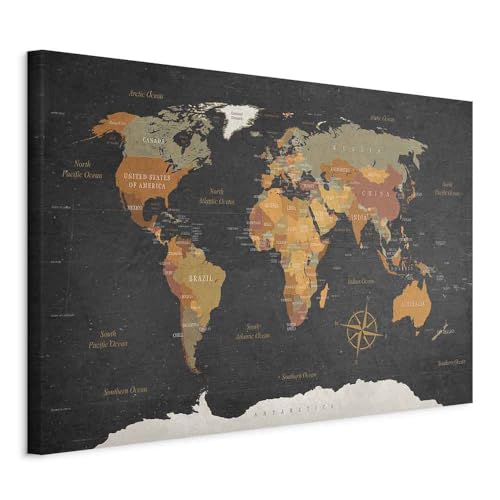murando - Weltkarte Pinnwand & Leinwandbild 120x80 cm 1 Teilig Kunstdruck modern Wandbilder XXL Wanddekoration Design Wand Bild - Landkarte Karte Reise Geographie