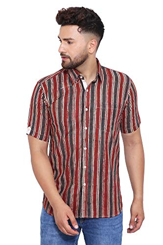 Image of WINTAGE Men's Jaipur Bagru Cotton Tropical Hawaiian Batik Casual Shirt -Multiple Colors