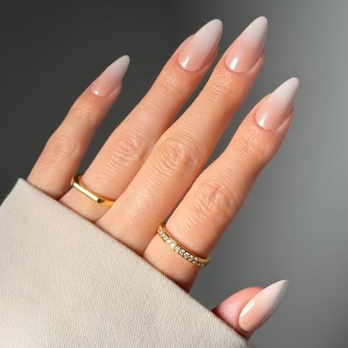 Glamnetic Press On Nails - Frosted Chai | Glazed Medium Almond Nude Fake Nails with Ombré, Salon Quality Neutral Nails | 15 Sizes - 30 Nail Kit with Glue