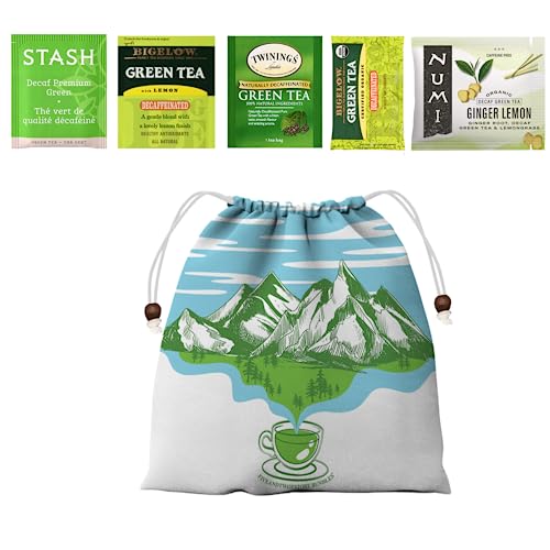 Decaf Green Tea Bags – Luxurious Green Tea Bags Assortment – Caffeine Free Green Tea/Decaf Tea Bags Sampler With 5 Flavors – Delicious And Natural Green Tea Bags Variety Pack With Cotton Bag – 52 Pcs #TOP28