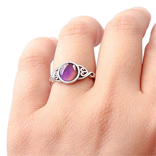 AZQ Fashion 925 Sterling Silver Color Changing Mood Ring Cocktail Rings Round Cut Cubic Zirconia Promise Rings CZ Classical Eternity Engagement Wedding Band Ring for Women TZ.92 (US Code 6)