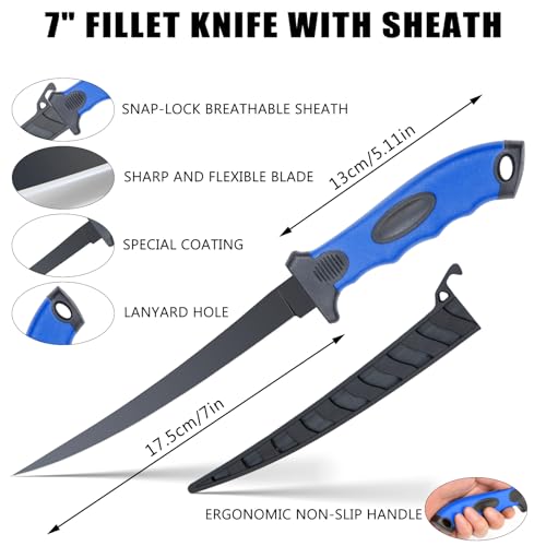 GPUSFAK Fishing Tool Kit, 50 Pieces Fishing Gear, Fishing Pliers with Lanyard, Fillet Knife, Fish Lip Gripper, Fly Ice Fishing Hook Extractor, Anti-Cutting Gloves, Fishing Lures Baits Accessories - image 4
