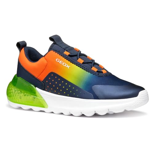 Geox J ACTIVART ILLUMINUS Sneaker, Navy/Lime, 33 EU