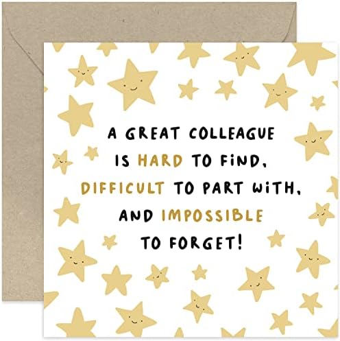 Old English Co. Fun Stars Leaving Card for Colleague - 'Impossible To Forget' Leaving Card for Him or Her from Team - Heartfelt Good Luck Retirement Card for Colleague | Blank Inside with Envelope