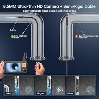 Industrial Endoscope Borescope Camera with Light, 4.3'' HD Digital Handheld Waterproof Sewer Tools Snake Inspection Camera with 8 LED Lights 16.5FT Semi-Rigid Cable, Gadgets for Men