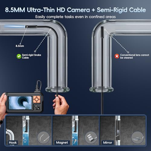 Industrial Endoscope Borescope Camera with Light, 4.3'' HD Digital Handheld Waterproof Sewer Tools Snake Inspection Camera with 8 LED Lights 16.5FT Semi-Rigid Cable, Gadgets for Men