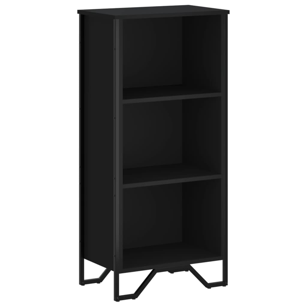Estantería negra moderna de 50 x 31 x 106 cm de madera con 3 compartimentos y patas de metal estable y duradera para salón, oficina y pasillo