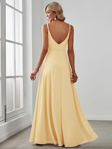 Image of Ever-Pretty Women's Summer Backless Spaghetti Straps Bridesmaid Dresses Chiffon V-Neck Slit Long Formal Wedding Guest Dress
