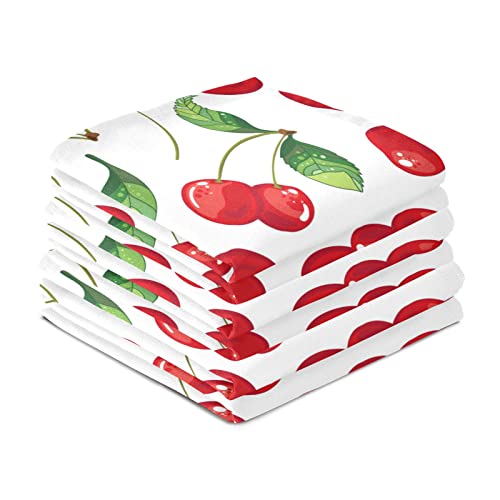 Susiyo Red Cherry Fruits Kitchen Dish Towel, Set Of 4 Pcs Soft Polyester Dish Cloth For Cooking Washing, 28 X 18 Inch #TOP3