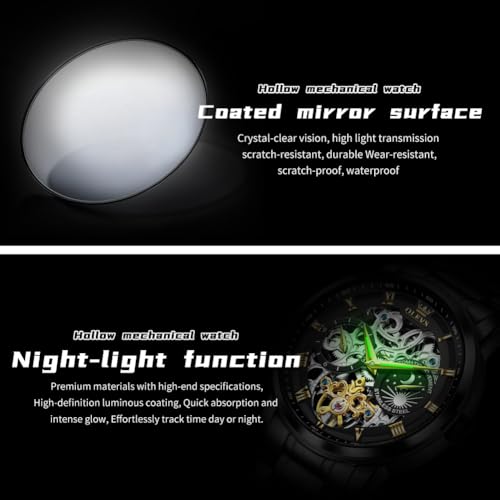 Image of OLEVS Men Automatic Watch Diamond Skeleton Mechanical Luxury Self Winding Moon Phase Calendar Waterproof Wrist Watch for Men