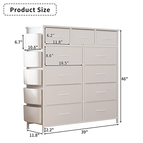 Livehom 11 Dresser Drawer For Bedroom, Chest Of Drawers With Side Pockets, Hooks, Fabric Storage Drawer, Steel Frame, Wood Top, Organizer Unit And Pull Handle For Closet, Nursery #TOP2