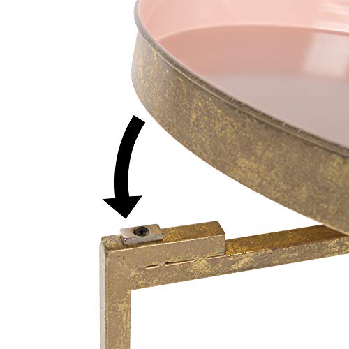 Kate And Laurel Celia Round Metal Foldable Tray Accent Table, Pink With Gold Base #TOP5