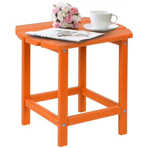 DAILYLIFE Outdoor Side Table Adirondack HDPE Square Plastic Patio End Tables for Outside Indoor Use Weather Resistant and Easy Maintenance Orange Single Layer