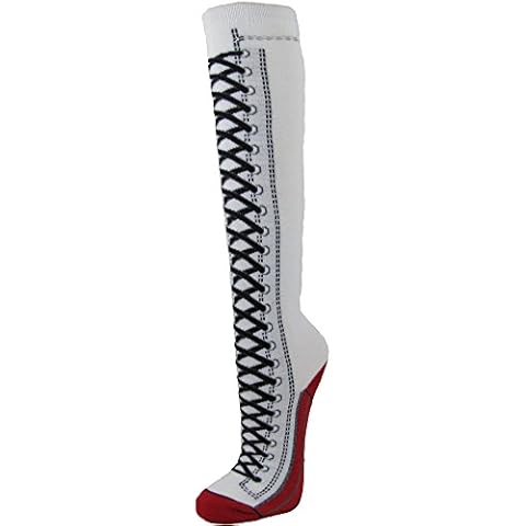 Sneaker Lace-Up Pattern Premium Quality Cotton White Knee High Socks(1-3 Years) Cover
