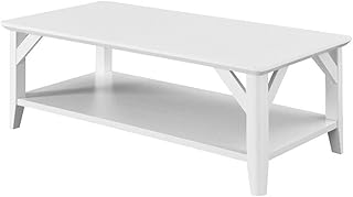 Pemberly Row Modern Coffee Table with Shelf, White Wood Finish, 47.25 x 23.25 x 16.5 in, Manufactured Wood with Detailed Woodgrain Melamine, 2-Tier Storage, Rustic Transitional Style for Living Room