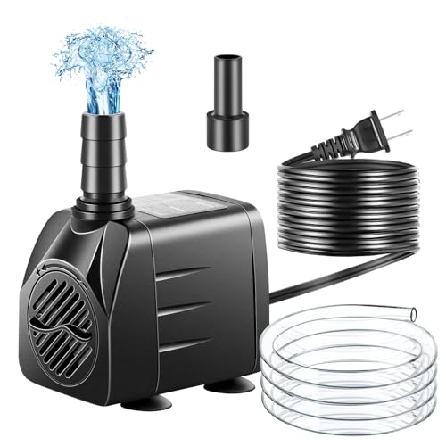pamaner Submersible Pump, Small Fountain Pump with Tubing, Submersible Water Pump for Aquarium Fish Tank Indoor or Outdoor Pond Fountain Hydroponics Statuary (10W 160GPH, No Led Light)