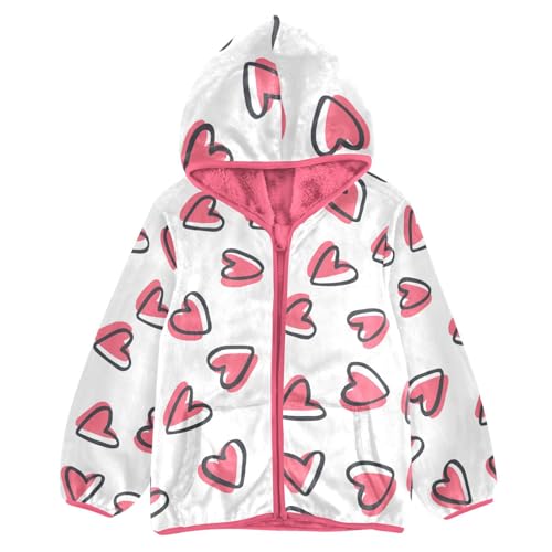 OTVEE Valentine Pink Heart Pattern Kids Hoodie Jacket Fall Spring Boys Girls Warm Outwear Coat