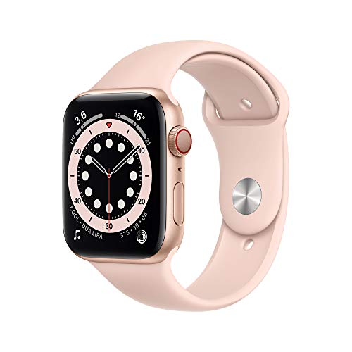 Apple Watch Series 6 (GPS + Cellular, 44 mm) Boîtier en Aluminium Or, Bracelet Sport Rose des sables
