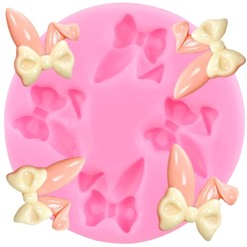 XMOLDNMS Easter Rabbit Silicone Moulds Bow Bunny Ears Fondant Moulds for Cake Decorating Cupcake Topper Candy Gum Paste Polymer Clay