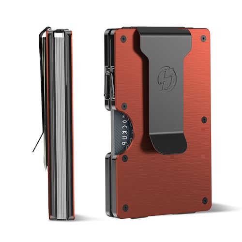 Wallet for Men, Minimalist Metal Wallets with Removable Money Clip, Front Pocket Aluminum Credit Card Holder, RFID Blocking Slim Card Case, Mens Business Team Travel Gifts,Brushed Burnt Orange