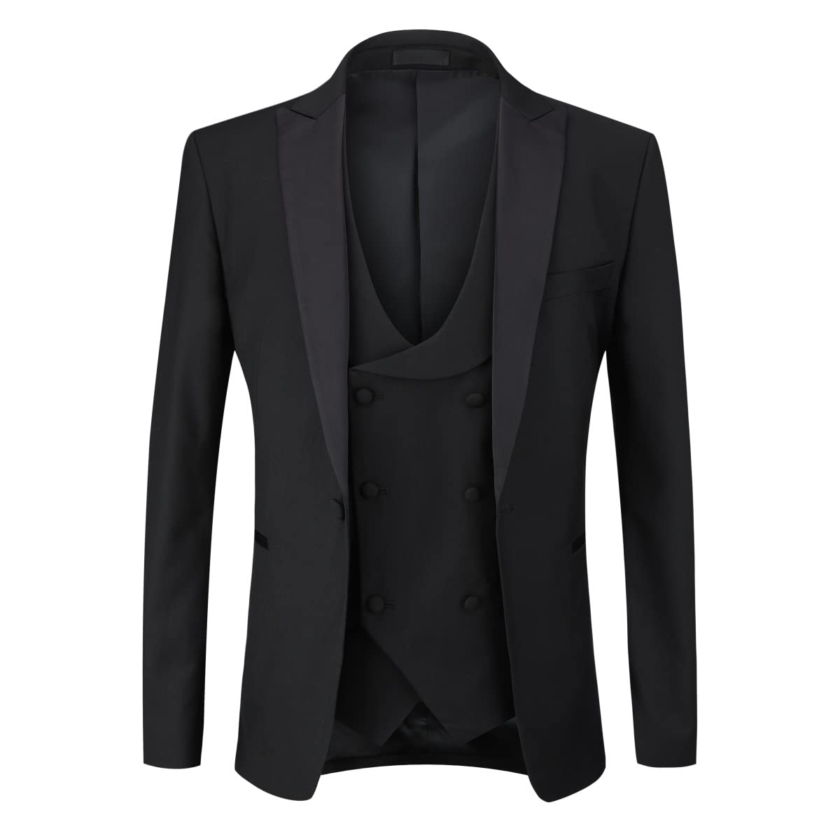 YOUTHUP Abito da Smoking da Uomo in 3 Pezzi con Revers a Lancia a 1 Bottone (Gilet e Pantaloni Blazer)