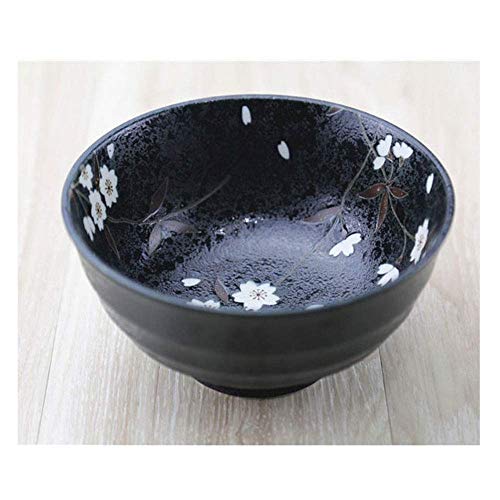 MKKSLR Ramen Noodle Bowl Insalata di Frutta Scodella per zuppa Cereali Ciotola per Dessert Fiori di ciliegio Dipinti a Mano personalità Creativa Stoviglie in Ceramica 17 * 9 cm(Colore: Nero