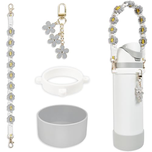 Silicone Boot Set for Owala Water Bottle 24 oz - Includes Water Bottle Handle Strap - Perfect Owala Accessories, Fits Owala Tumbler, Owala Free Sip, for Black owala (Light Gray)