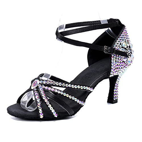 Chaussures de danse de bal et latines pour femme en tissu floral avec talons hauts