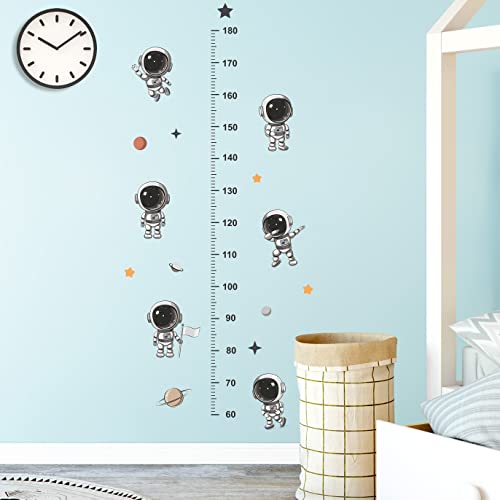 Buiory Removable 3D Black Space Astronauts Height Growht Chart Wall Decals Diy Vinyl Peel And Stick Measurement Growing Ruler Wall Stickers Decor For Kids Children Baby Boys Bedroom Nursery Classroom Playroom Home Walls Background Decoration #TOP4