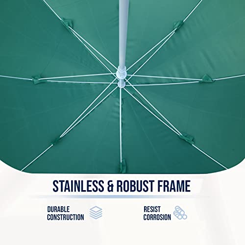 Image of OUTO Outdoor Garden Umbrella with Stand Holder Big Size Waterproof Heavy Duty Cloth Balcony Shedding Cantilever Patio Canopy for Rain & Sunshade Protection (7ft Height /42in Rib Arm Length, Dark Green)