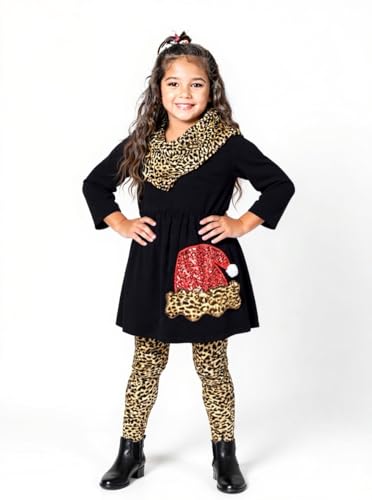 Image of Unique Baby Girls Kids Toddler 3pc Outfit Set Long Sleeve Lightweight Tunic Top Leggings and Scarf
