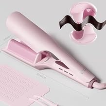 أداة Crimper Waver LENA S17S للشعر القصير إلى المتوسط، مصفف شعر مدمج مع برميل من التيتانيوم، تسخين سريع، درجة حرارة قابلة للتعديل، تصميم مضاد للحروق، إغلاق تلقائي، أيونات سالبة، وردي