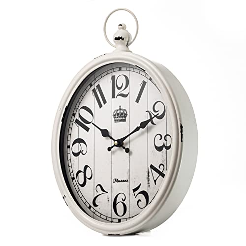 Musaoz Oval Large Wall Clock Silent Non-Ticking Metal Battery Operated Retro Wall Clock Antique Design Rustic Vintage Style Decor Wall Clock For Living Room Kitchen Farmhouse 16 Inch thumb #1