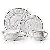 Pfaltzgraff Trellis White 16-Piece Stoneware Dinnerware Set, Service for 4, Distressed White Finish, Microwave & Dishwasher Safe Plates and Bowls #1