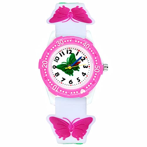 Reloj de niña Dibujos Animados de Moda Estilo de Mariposa Lindo Estudiante Niñas niños Cuarzo Relojes de Pulsera de Silicona 3D Relojes para niñas (Color : Pink)