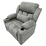 Garvee Oversized Electric Recliner Chair, Massage & Heat, 150° Recline, Silent Brushless Motor, Dual Memory, USB, Side Pockets, Grey