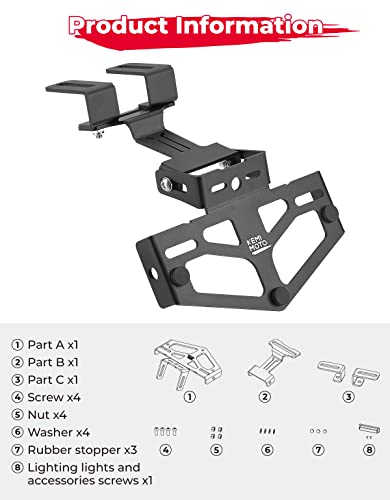 KEMIMOTO Universal Motorcycle License Plate Bracket with LED Light Aluminum Fender Eliminator Kit Tail Tidy License Plate Holder Mount - Thumbnail 6