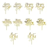Bekaterea 10 Pack Acrylic Gold Mother's Day Cake Topper,Mother's Day Mom's Birthday Party Dessert Decoration Supplies