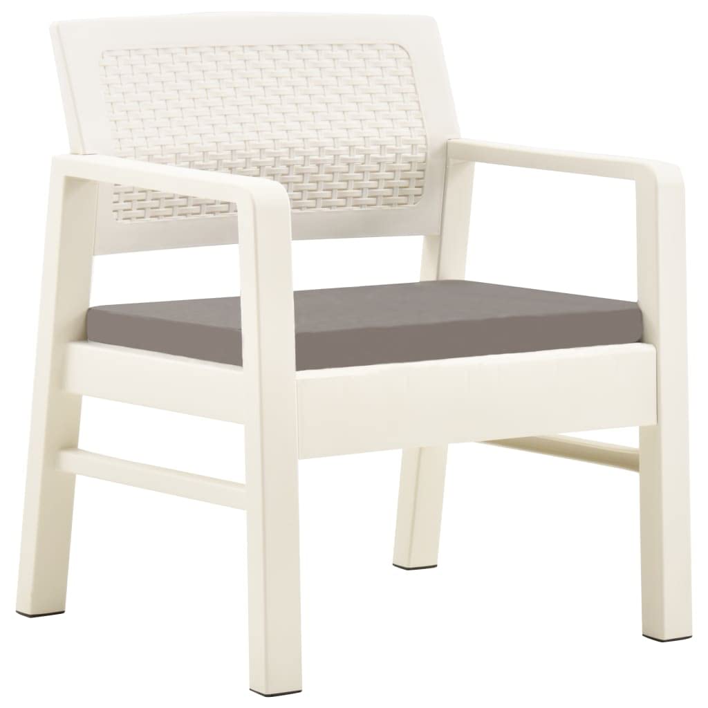 Salon de jardin 3 pièces blanc avec 2 fauteuils et table basse pour terrasse