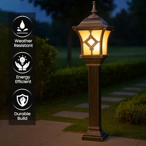 Image of GIGAWATTS BARFI 30 Outdoor Garden Light - 101% Rust & Waterproof Die-Casting Aluminium Exterior Lamp for Garden, Boundary Street & Home Entrances (B22 Holder, Bulb Not Included, Gold)