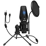 USB Microphone, Goojodoq Condenser Mic with Tripod Stand and Pop Filter for Recording...