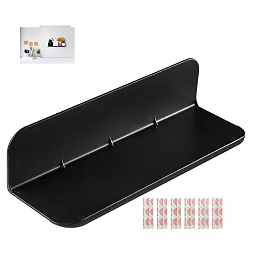 eLhook Made in USA Black Stick-On Removable Adhesive Floating Wall Shelf Durable Textured ABS Injection Molded Plastic with Lipped Edges | Designed for Stick-On Adhesives or Screws